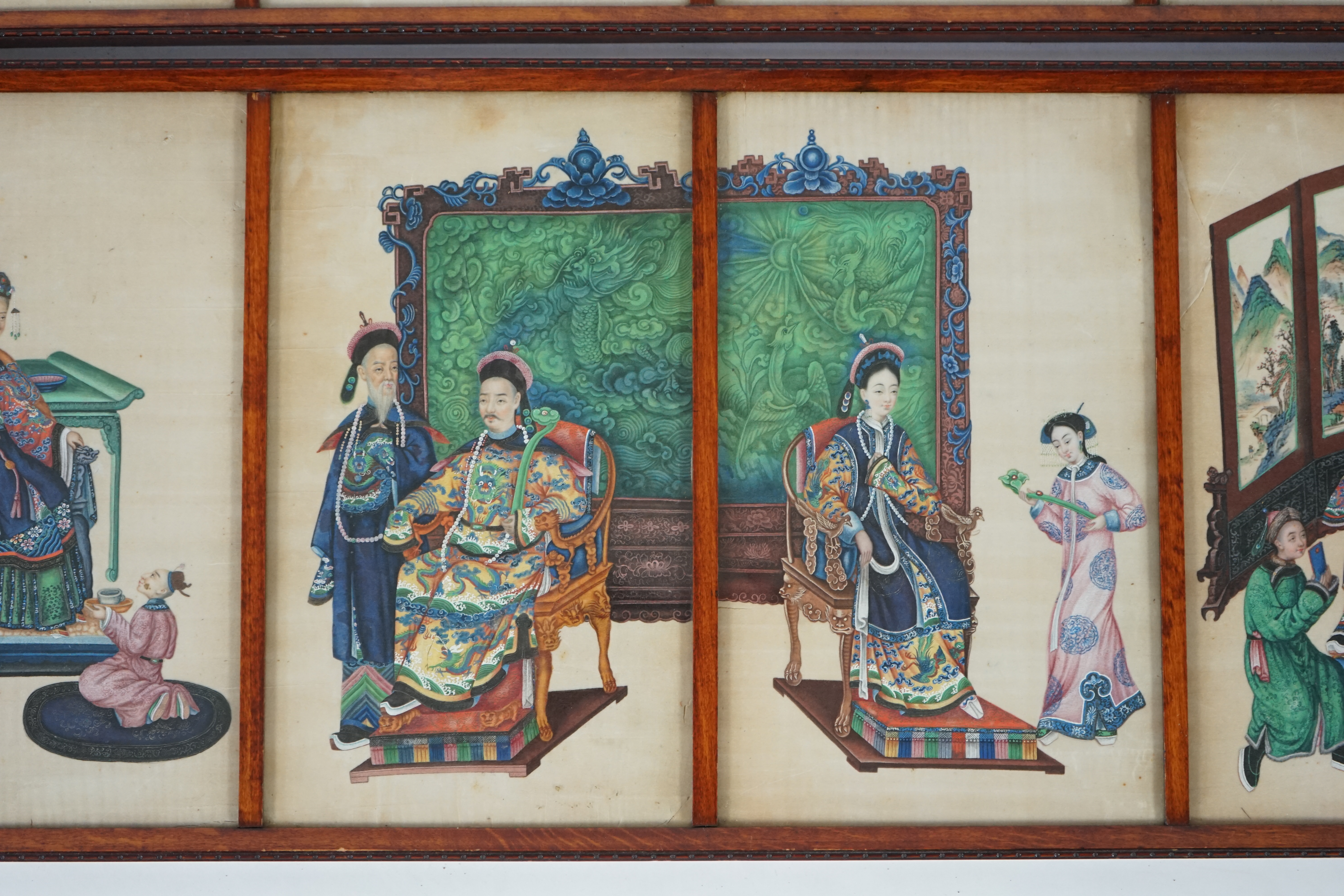 A set of eight Chinese pith paintings of an emperor and empress, court dignitaries and attendants, mid 19th century